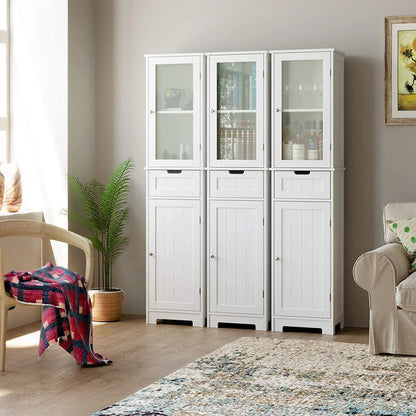 Homfa Bathroom Storage Cabinet, White Linen Cabinet, Narrow Tall Cabinet Storage Tower with Door and Drawer