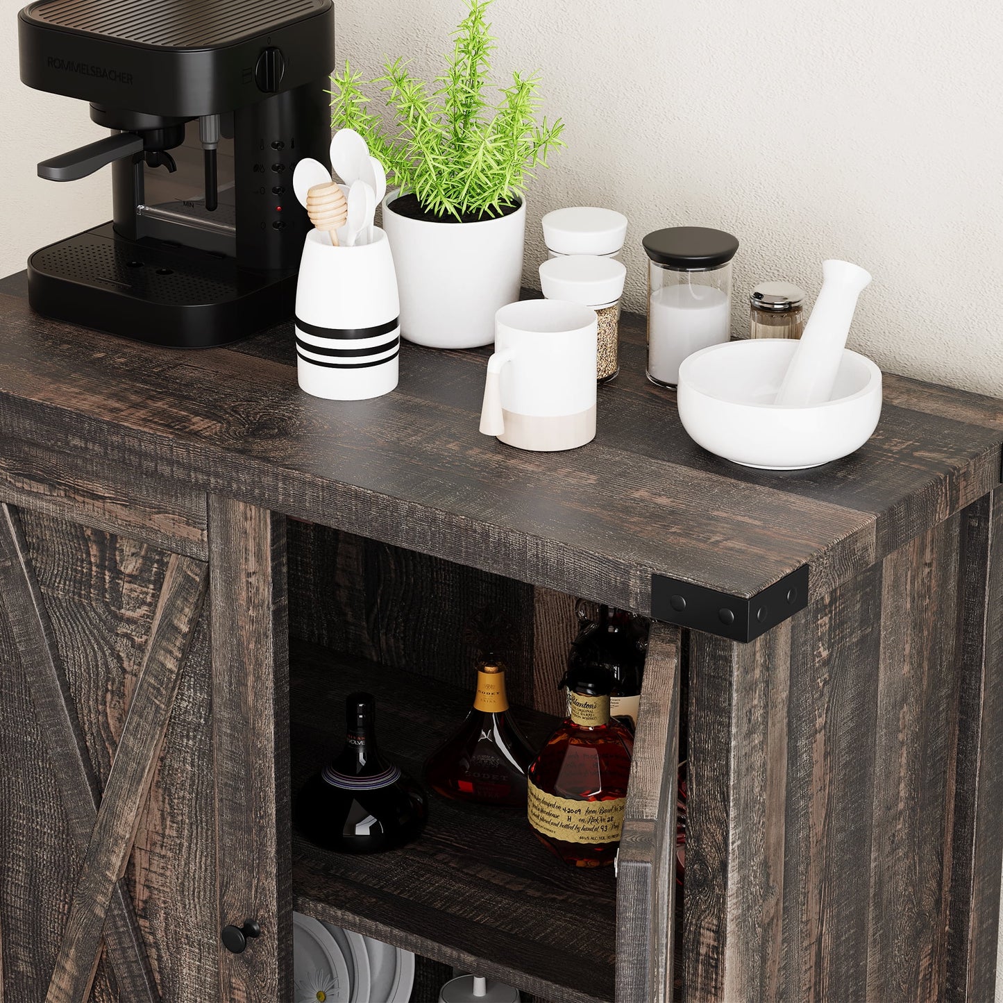 KTENME 2024 New Retro Style Coffee Bar Cabinet, Sideboard with Drawer and Adjustable Shelf, Storage Cabinet for Kitchen, Dining Room, Bathroom, Entryway