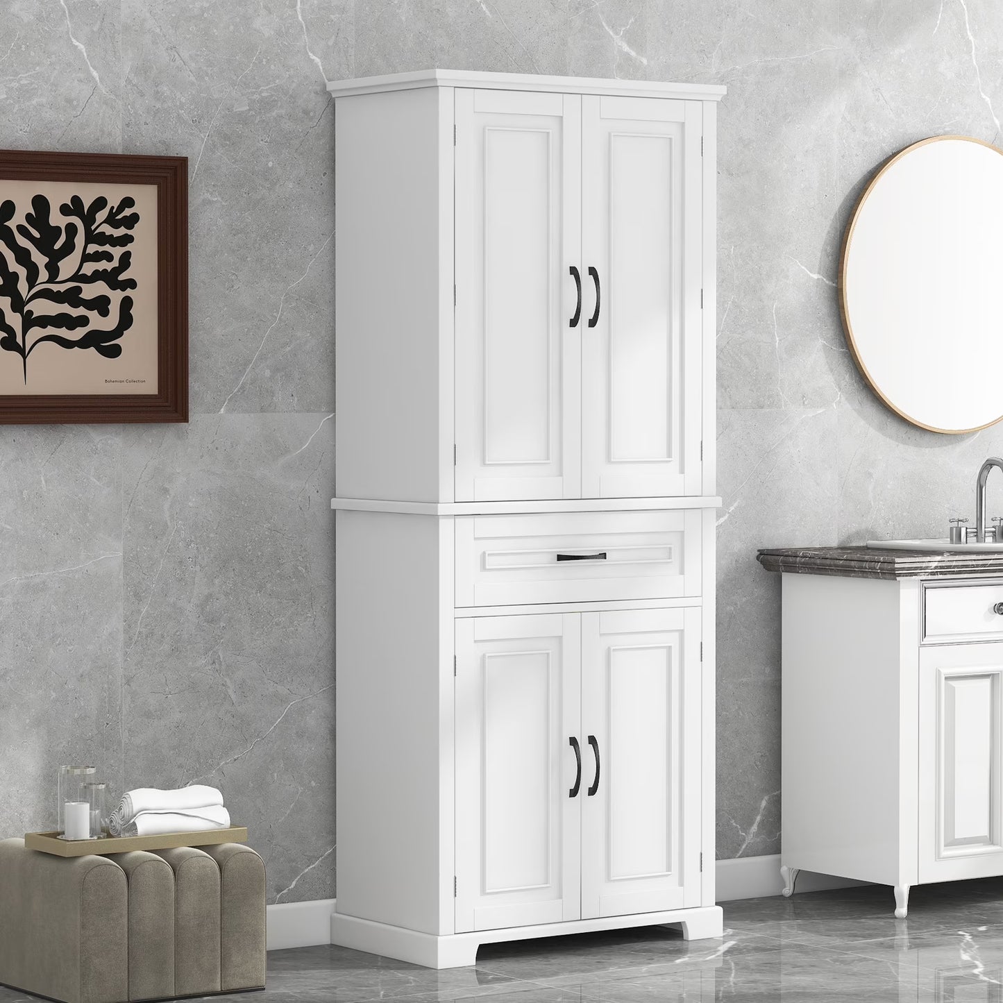Bellemave White Tall Storage Cabinet with Adjustable Shelf Bathroom Cabinet with 1 Drawer and Storage Rack Large Freestanding Wood Cabinet Storage Organizer Floor Cabinet, White