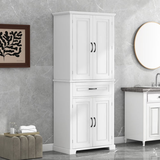 Bellemave White Tall Storage Cabinet with Adjustable Shelf Bathroom Cabinet with 1 Drawer and Storage Rack Large Freestanding Wood Cabinet Storage Organizer Floor Cabinet, White