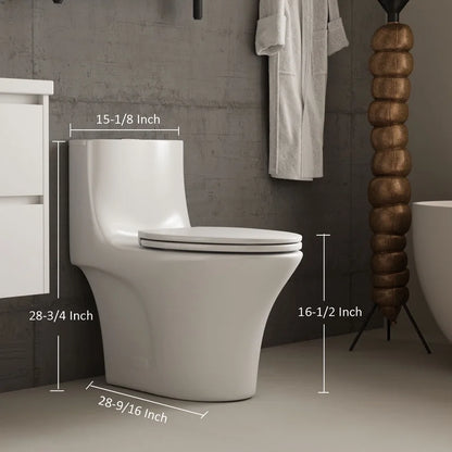 Albriya A1878 Modern One Piece Toilet, Standard Bathroom Toilet Power Dual Flush 1.1/1.6 GPF with Comfortable Seat ADA Height 16 1/2’�? 12’�?Rough-In, MaP 1000g, Glossy White