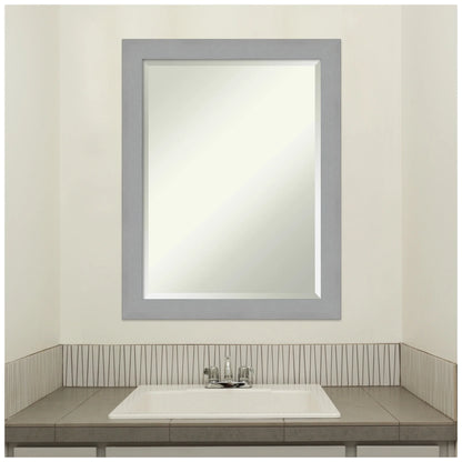 Brushed Nickel Beveled Wood Bathroom Wall Mirror