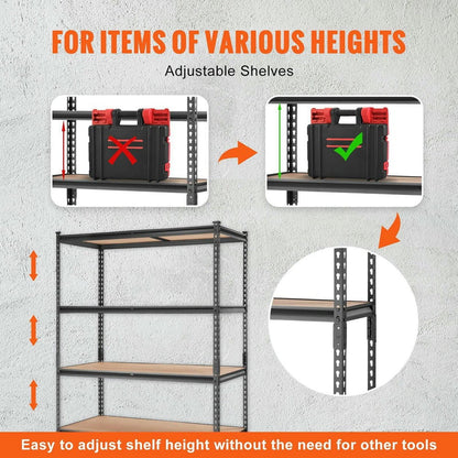 Choco Moon Heavy Duty 5-Tier Garage Shelves, 2000 lbs, Black Steel Organizer, Perfect for Kitchen Pantry, Basement, Bathroom, Laundry Room