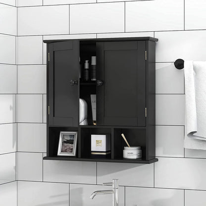 Black Bathroom Cabinet, Wall Mounted 2 Door Storage With Adjustable Shelves, Over The Toilet Medicine Cabinet for Laundry Room Kitchen