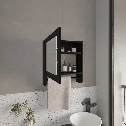 Medicine Cabinet 19.70" H,With 1 Door,2 Shelves,1 Mirror,Black,Black Engineered Wood Bath Faucets Bathroom Storage