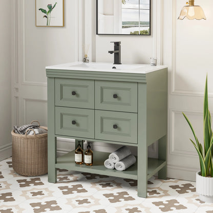 Eclife 30" Single Bathroom Vanity With Ceramic Sink Top, 2 Smooth Drawers, Faucet