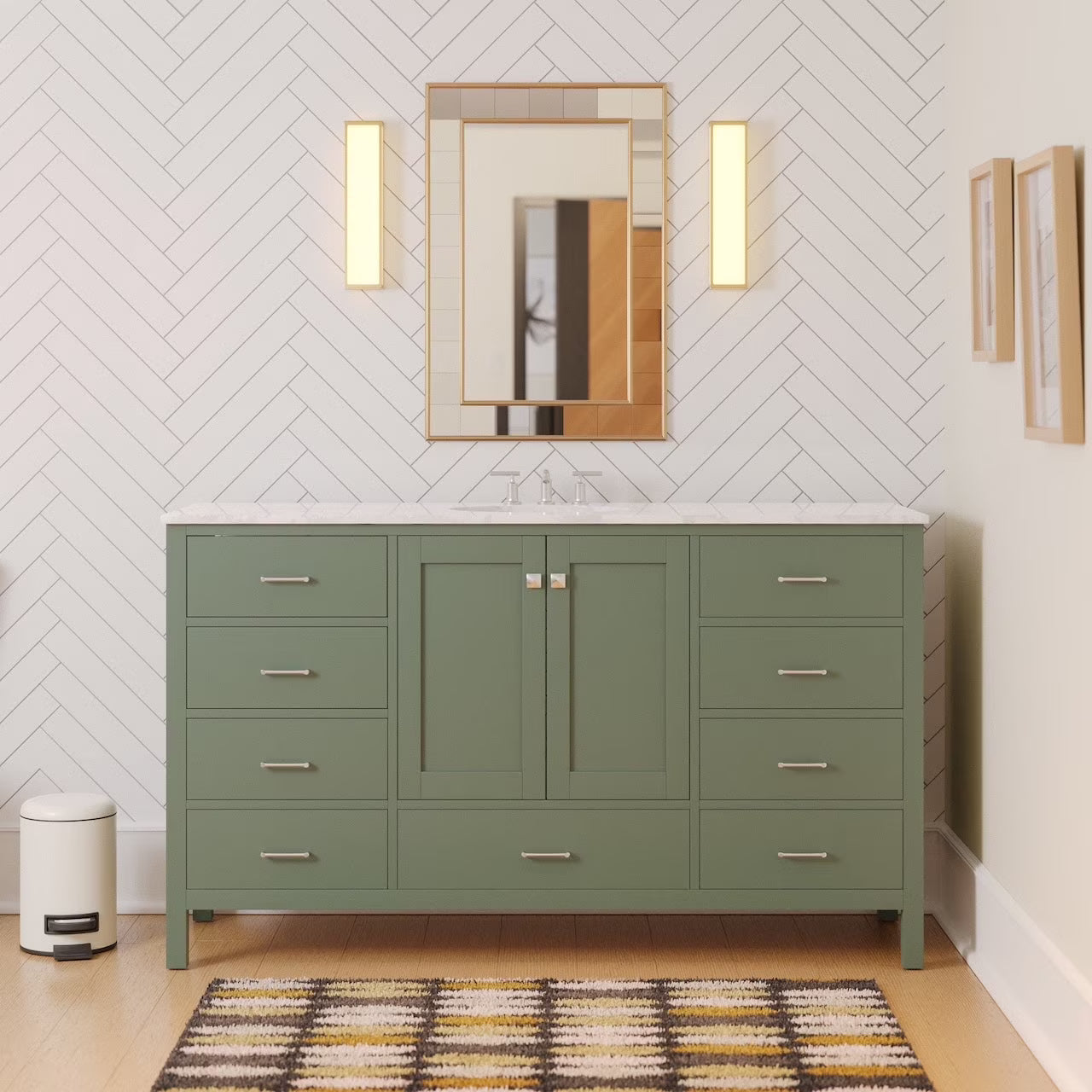 Horizon 60" Single Bathroom Vanity with White Cabinet and Engineered Carrara Top