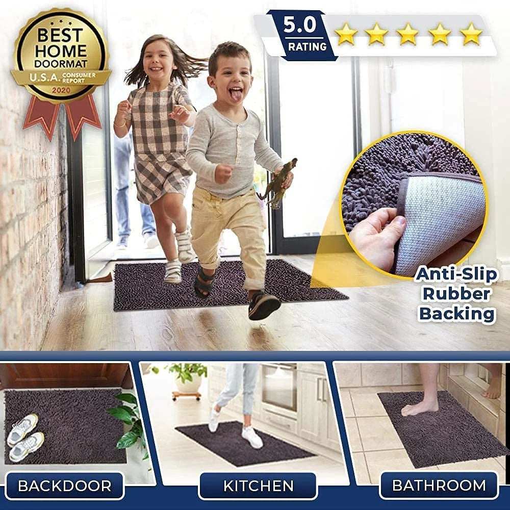 (4 pack) Muddy Mat® SHOWN ON TV Highly Absorbent Microfiber Door Mat and Pet Rug Non Slip Thick Washable Area and Bath Mat Soft Chenille for Kitchen Bathroom Bedroom Indoor and Outdoor - Grey Medium 30"X19"