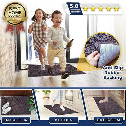 (4 pack) Muddy Mat® SHOWN ON TV Highly Absorbent Microfiber Door Mat and Pet Rug Non Slip Thick Washable Area and Bath Mat Soft Chenille for Kitchen Bathroom Bedroom Indoor and Outdoor - Grey Medium 30"X19"