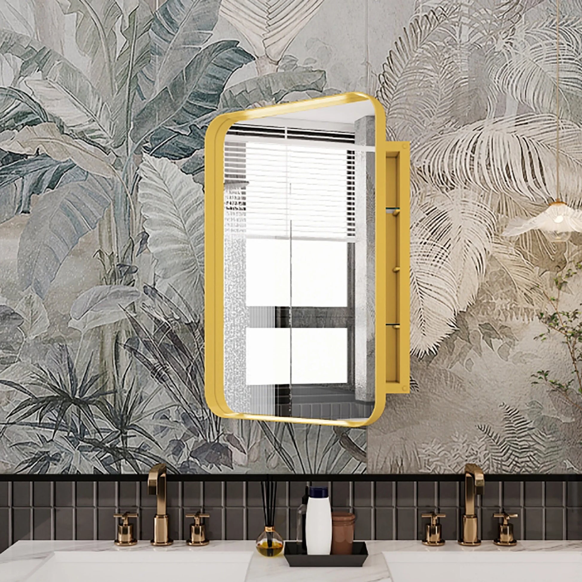 DUOSONG 24X36 Inch Arched Recessed Medicine Cabinet, Metal Framed Bathroom Wall Cabinet With Mirror And Adjustable Shelves, Wall Mirror With Storage For Bathroom, White White Metal Bath & Faucets