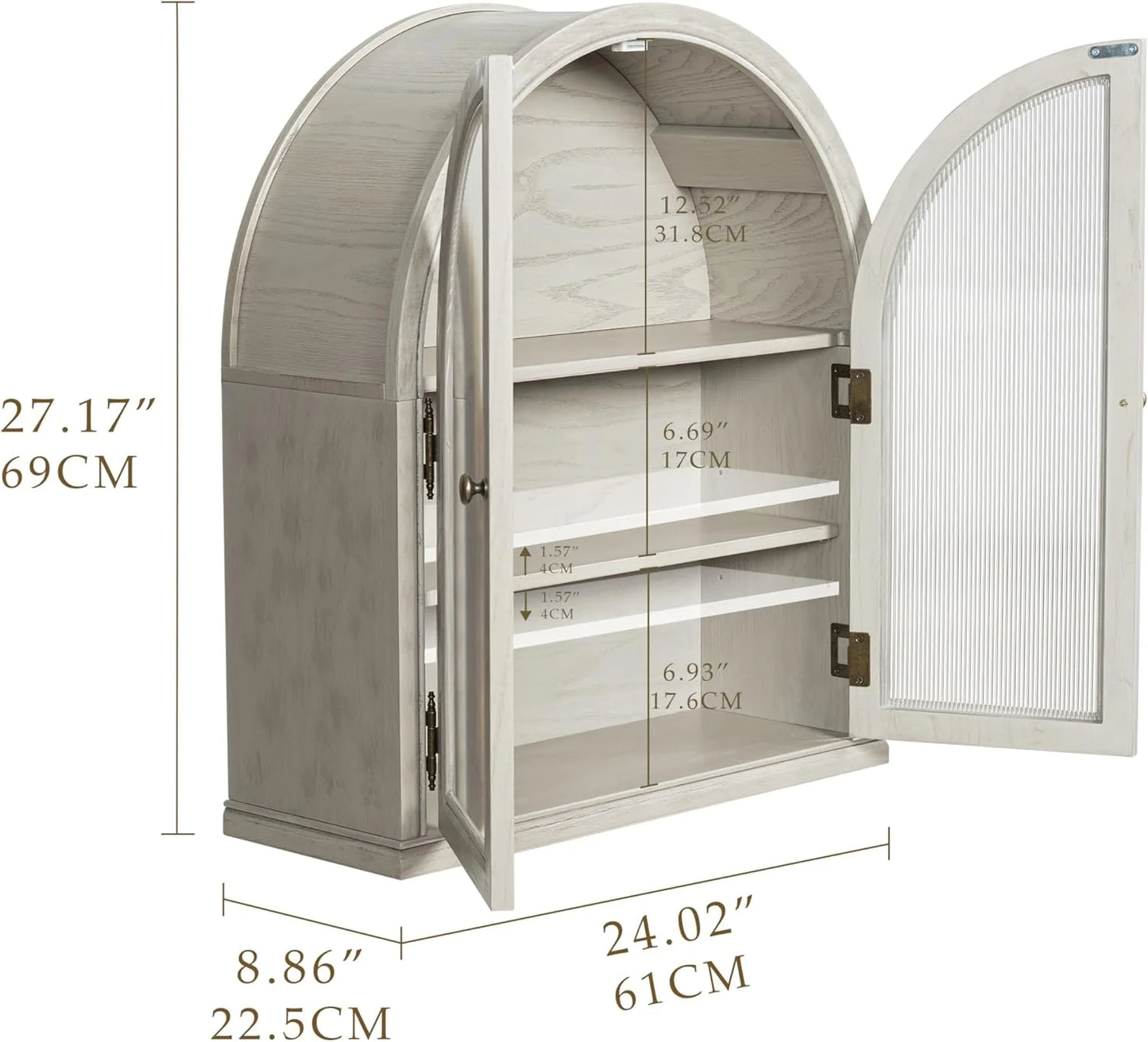 ANHDAH Arched Wall Cabinet Over Toilet, 2-Door Modern Medicine Storage with 2 Shelves. Space-Saving Mounted Organizer for Bathroom Towels & Cosmetics.