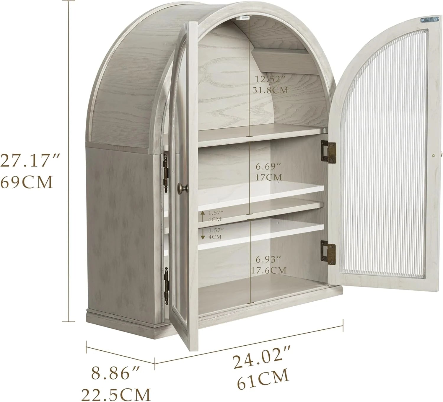 ANHDAH Arched Wall Cabinet Over Toilet, 2-Door Modern Medicine Storage with 2 Shelves. Space-Saving Mounted Organizer for Bathroom Towels & Cosmetics.