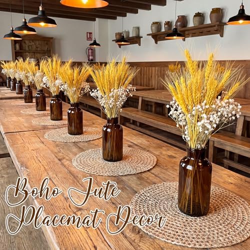 15 Inch Round Burlap Placemat Set of 6 Boho Jute Woven Charger Bulk Rustic Vintage Natural Brown Heat Resistant Dining Table Mat for Wedding Farmhouse Home Kitchen Easter Summer Decoration