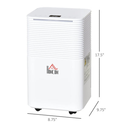 HOMCOM 1260 Sq. Ft Portable Electric Dehumidifiers with 3 Color Lights, LED Display, Quiet Dehumidifier for Basements, Bedroom, Bathroom, Closet, RV, 21pt/Day, White