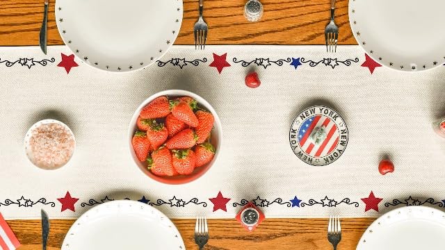 Artoid Mode Beige Patriotic Stars Border 210 GSM 4th of July Table Runner, Memorial Day Kitchen Dining Table Decoration for Home Party Decor 13x36 Inch