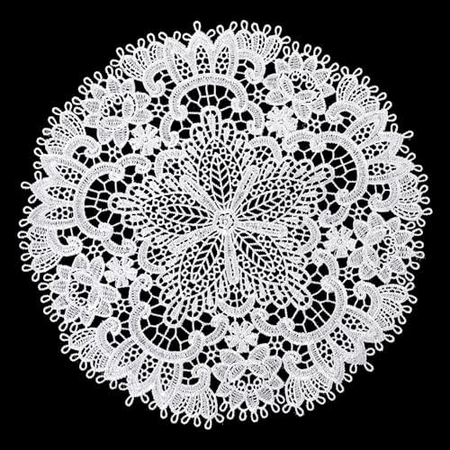 2Pack Lace Doilies for Tables, 10" x 10" White Doily Round Delicate Floret Embroidered Lace Doily Vase Mat for Tables Kitchen Dining Room Wedding Birthday Party