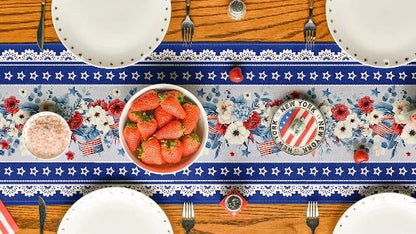 Artoid Mode Blue Poppy American Flag Stars 210 GSM 4th of July Table Runner, Memorial Day Kitchen Dining Table Decoration for Home Party Decor 13x36 Inch