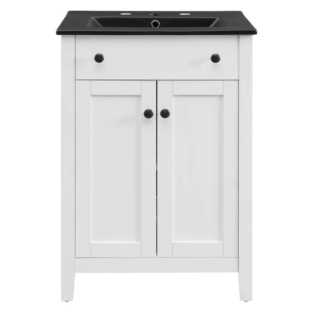 Modway Nantucket Modern Wood/Ceramic Bathroom Vanity in Gray/Black