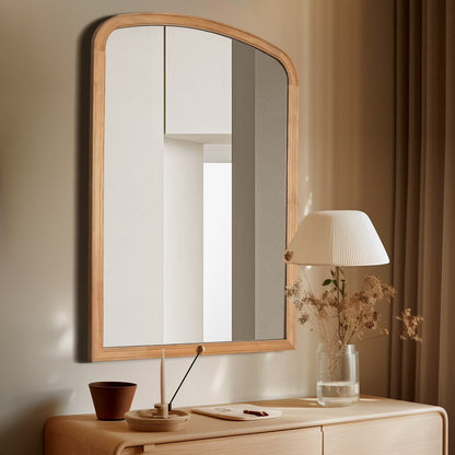 WallBeyond Wood Frame Rustic Arched Wall Mirror for Bathroom or Living Room Wall Decor, 24" �� 36", Natural Wood