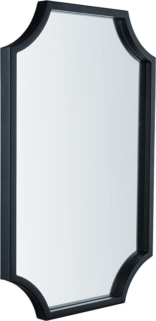 Hamilton Hills Black Metal Framed 16x24inch Scalloped Mirror | Decorative Wall Mirrors | Brass Bathroom Vanity Hanging | Horizontal & Vertical