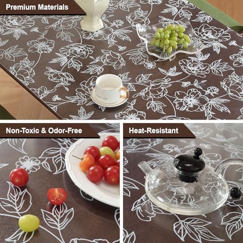 Warmstar Floral Table Protector 24 x 48 Inch, 1.5mm Thick Plastic Table Cover, Waterproof Dining Tabletop Protector Rectangle Vinyl Tablecloth PVC Desk Pad Mat for Kitchen, Wooden Table