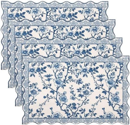 HunnmingRe Blue Floral Placemats Set of 4 12x18 Inch Chinoiserie Vintage Country Spring Placemats Washable Rustic Table Decoration for Kitchen Dining Restaurant Picnic Home Party Decor