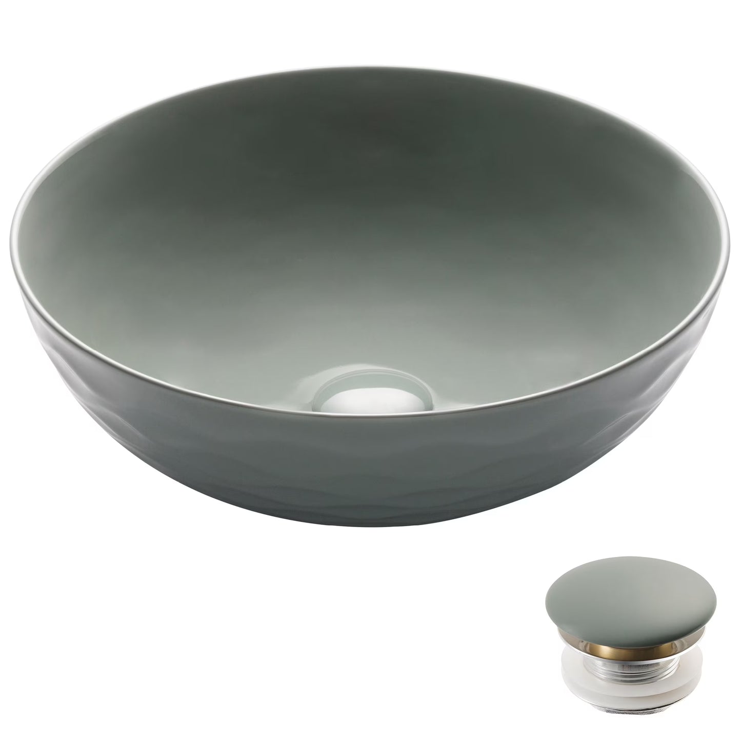 KRAUS Viva Round Gray Porcelain Ceramic Vessel Bathroom Sink with Pop-Up Drain, 16 1/2 in. D x 5 1/2 in. H