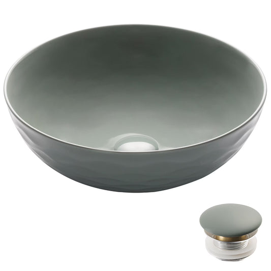 KRAUS Viva Round Gray Porcelain Ceramic Vessel Bathroom Sink with Pop-Up Drain, 16 1/2 in. D x 5 1/2 in. H