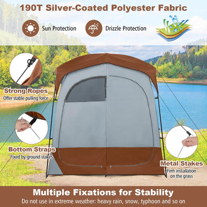 GFNXYI Brown 2-Person Shower Tent, Dual-Room Outdoor Privacy Tent with Stakes & Ropes, Portable Camping Bathing Changing Tent, Water-Resistant Sunshade Camp Shelter