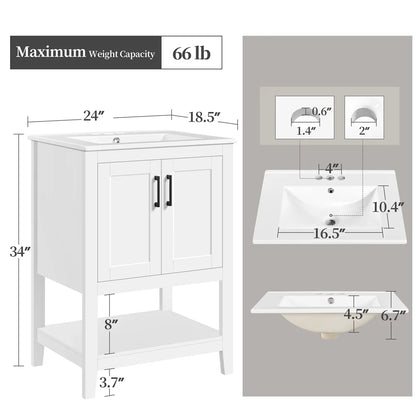 Alden Design 34" Wooden Bathroom Cabinet Vanity with Ceramic Vessel Sink, White