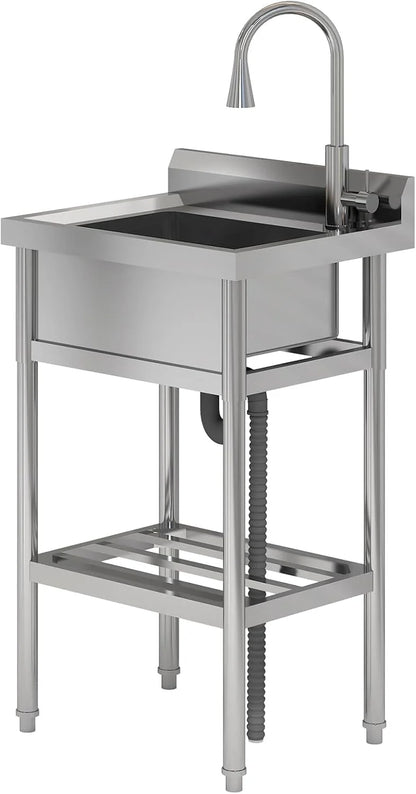 TROPOW 24x20x42 Inch Stainless Steel Utility Sink, Freestanding Single Bowl with Cold and Hot Water Pipe and Faucet, Commercial Sink Kitchen Sink for Restaurant Laundry Room Bathroom Garage Garden