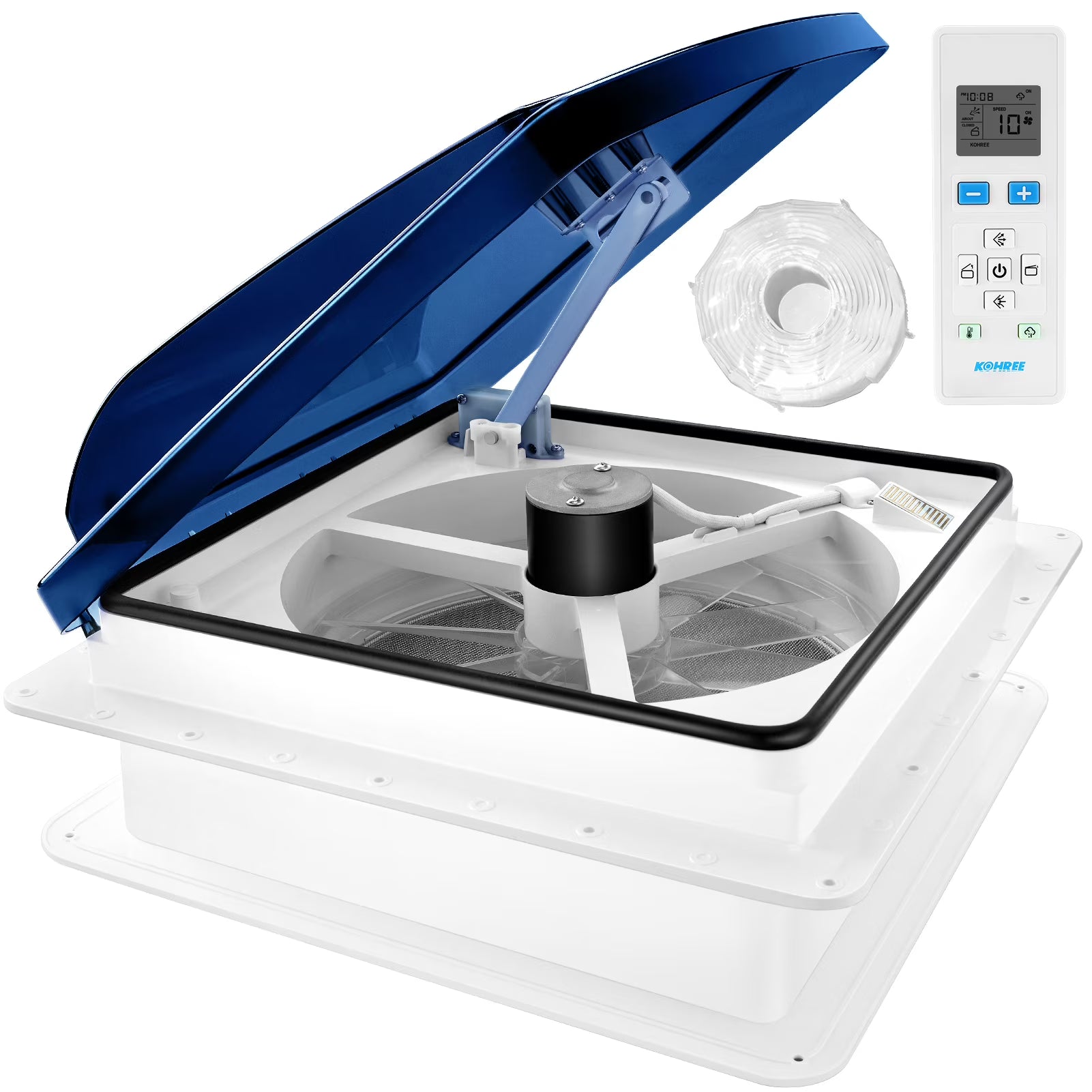 Kohree 14" RV Vent Fan,12V Super Quiet Fan-10 Speed Intake & Exhaust- with Remote Control & Sealing tape for Camper Trailer Bathroom,Light Blue