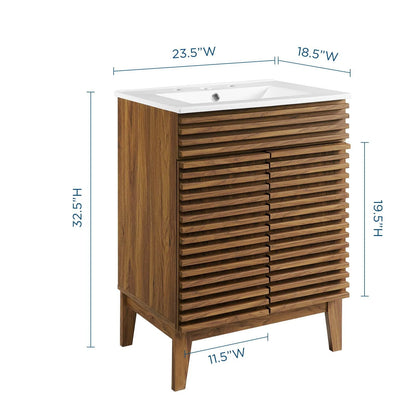 Modway Render Bathroom Vanity in Walnut White