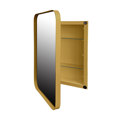 16x24 Inch Bathroom Mirror Cabinet with Adjustable Glass Shelves, Recessed Metal Framed Medicine Cabinet for Storage, Matte Gold