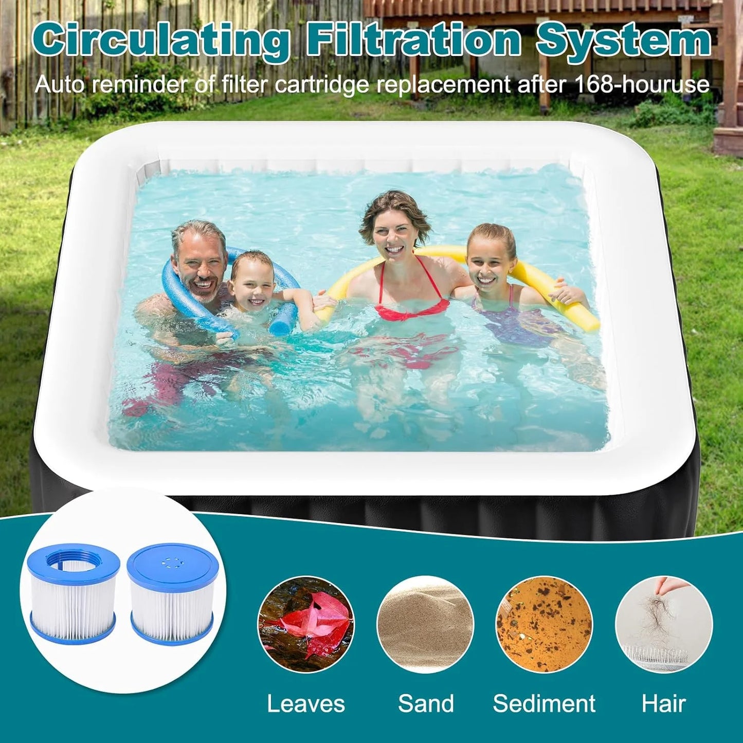 73" X 73" X 25" Inflatable Hot Tub for 4-6 Person Square, 240 Gallon Large Portable Hottub Spa with 130 Bubble Air Jets, Blow Up Spa Bathtub with LED Control Panel, 2 Filter, Temperature up to 104��F