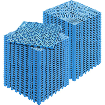 KFFKFF 55 PCS Interlocking Drainage Floor Mat 12" x 12" x 0.6" Modular Interlocking Cushion PVC Non-Slip Drainage Tiles Mats for Pool, Bathroom, Shower, Deck, Patio (Blue)