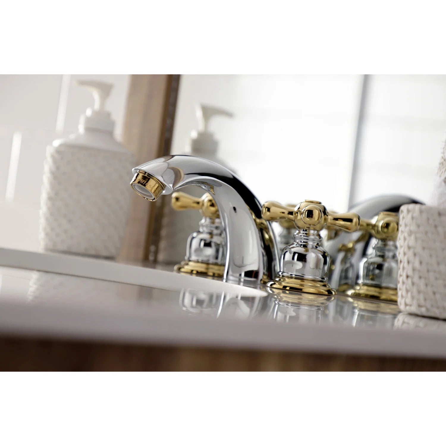 Kingston Brass KB944AX Victorian Mini-Widespread Bathroom Faucet, Polished Chrome/Polished Brass