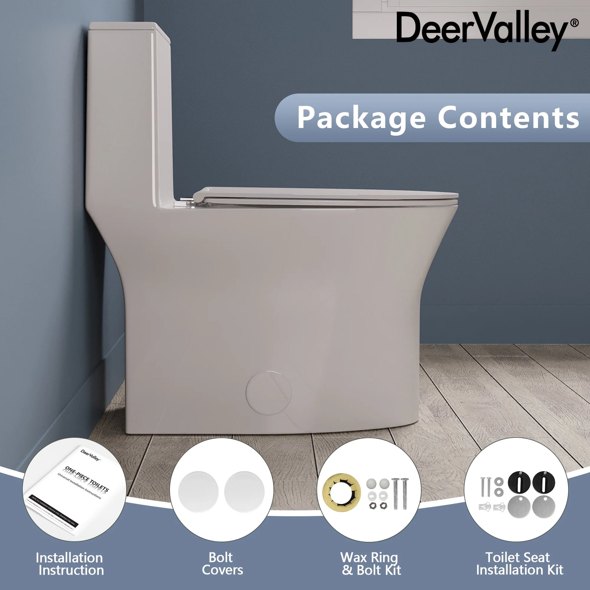 DV-1F0250 One Piece Toilet For Bathroom, Modern Bathroom Toilet with Dual Flush 1.1/1.6 Gpf Fully Skirted Toilets(Soft Close Seat)