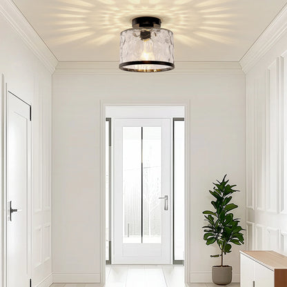 LOHASLED Industrial Semi Flush Mount Ceiling Light with Clear Hammered Glass,Black ,Modern Lighting for Hallway, Porch, Kitchen, Bathroom, Bedroom