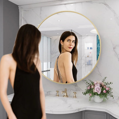 WallBeyond Bathroom Medicine Cabinet with Round Mirror Aluminum Framed 28", Gold