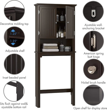 UTEX Bathroom Storage Over The Toilet, Bathroom Cabinet Organizer with Adjustable Shelves and Double Doors, Wood Bathroom Space Saver, White