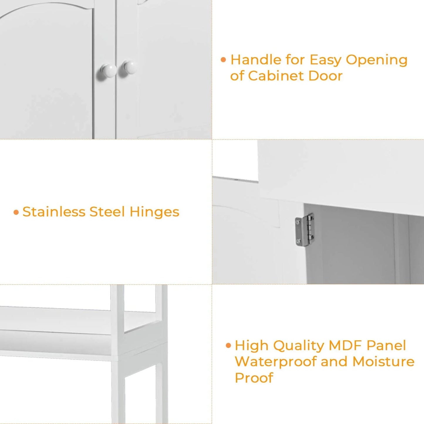 Sideboard Storage Cabinet with Drawer&Shelves, Kitchen Pantry Storage Cabinet with Microwave Space&Cupboard, Modern Freestanding Floor Bathroom Cabinet/Bookshelf for Home Office, White
