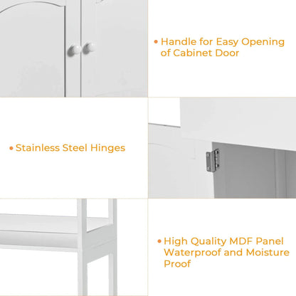 Sideboard Storage Cabinet with Drawer&Shelves, Kitchen Pantry Storage Cabinet with Microwave Space&Cupboard, Modern Freestanding Floor Bathroom Cabinet/Bookshelf for Home Office, White