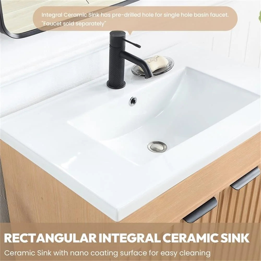Palos 30" Single Bath Vanity in Fir Wood Brown with Drop-In White Ceramic Basin
