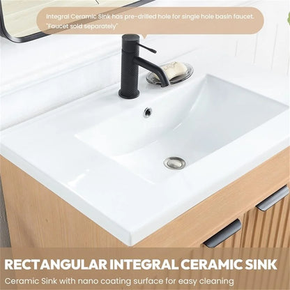Palos 30" Single Bath Vanity in Fir Wood Brown with Drop-In White Ceramic Basin