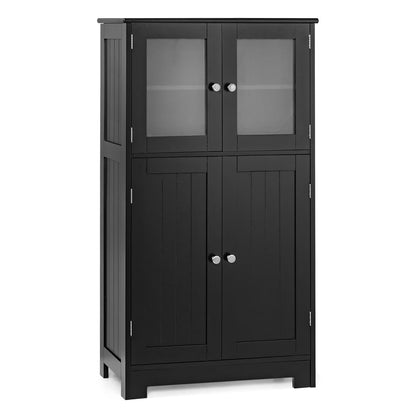 Costway Bathroom Floor Storage Cabinet Kitchen Cupboard w/Doors&Adjustable Shelf Black