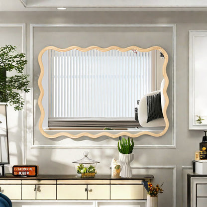 Dasun Solid Wood Wavy Square Mirror-Black 36" x 36" Modern Mirror Wall Decor for Bathroom, Bedroom, Living Room, Dining Room, Cloakroom, Entryway