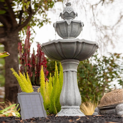 XBrand 36.2" 2-Tier Outdoor Freestanding Solar Water Fountain - Classic Design, Grey Resin Bird Bath with Pump - Ideal for Yard, Lawn and Garden, Porch D��cor
