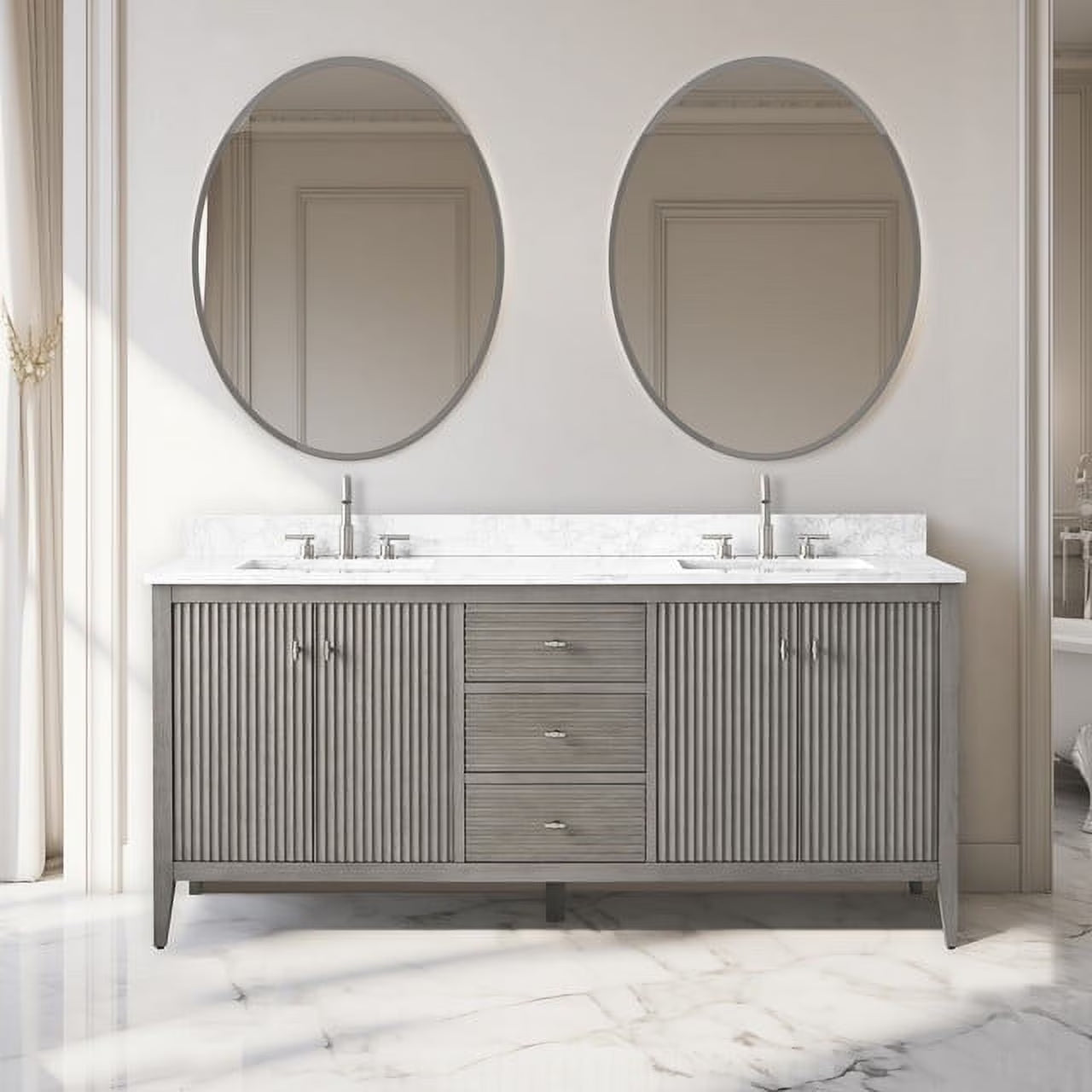 Vanity Art 72�� Double Sink Bathroom Vanity Cabinet with Engineered Marble Countertop