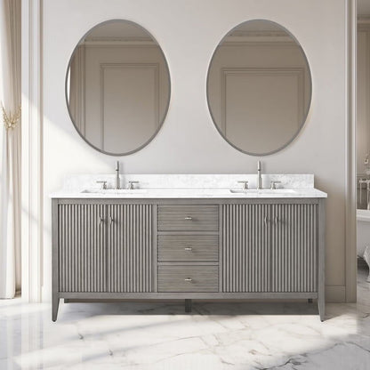 Vanity Art 72�� Double Sink Bathroom Vanity Cabinet with Engineered Marble Countertop